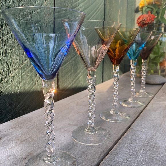 Vintage Handcrafted Colored Twisted Stem Cordials - Picture 10 of 13